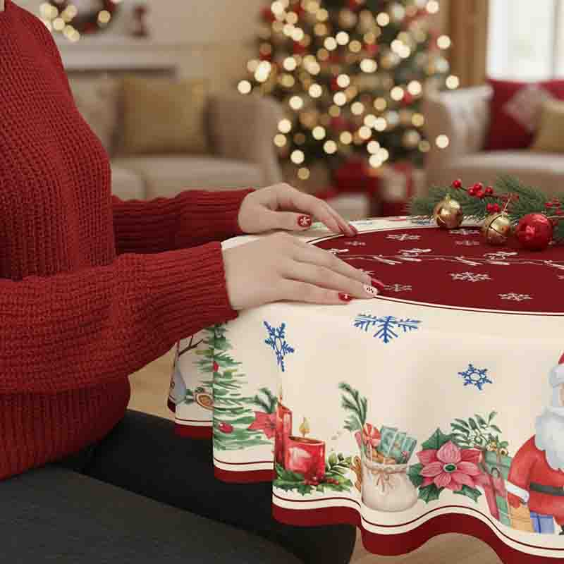 Mantel Navideño Redondo con Santa Claus y Regalos para Mesa Mod. Magia Navideña - Imagen 3