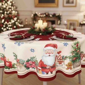 Mantel Navideño Redondo con Santa Claus y Regalos para Mesa Mod. Magia Navideña