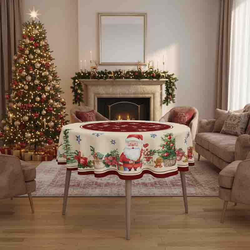 Mantel Navideño Redondo con Santa Claus y Regalos para Mesa Mod. Magia Navideña - Imagen 4