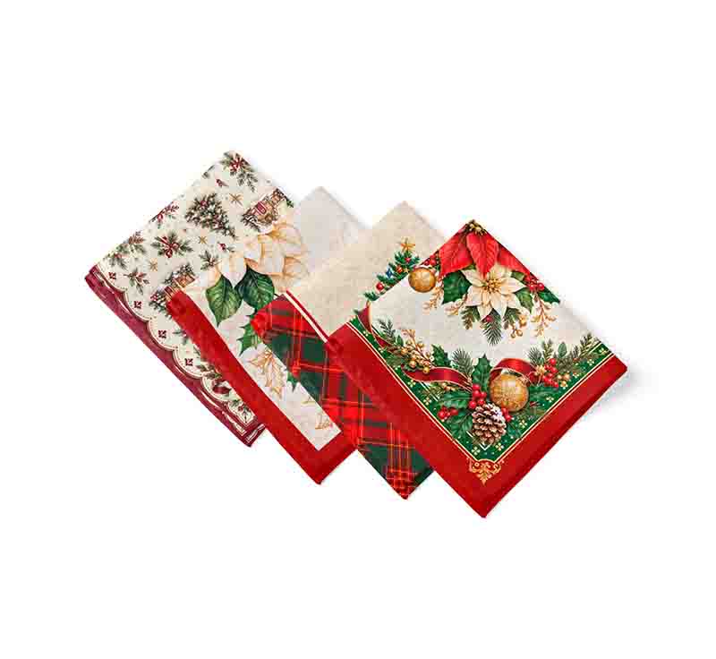 Set de 4 Servilletas Navideñas de Tela con Diseños Diferentes