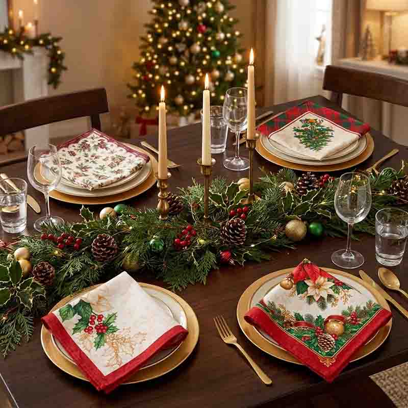 Set de 4 Servilletas Navideñas de Tela con Diseños Diferentes - Imagen 2