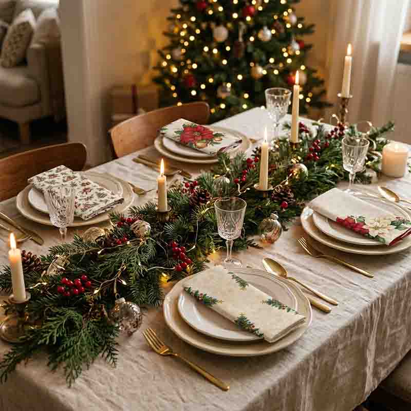 Set de 4 Servilletas Navideñas de Tela con Diseños Diferentes - Imagen 4