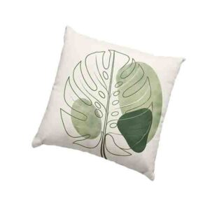 Cojín Decorativo con Monstera Verde y Diseño Abstracto